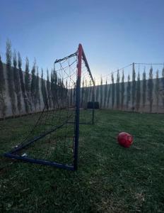 a basketball hoop with a ball in the grass at Villa Mia, Piscine chauffée, parking,Iptv in Najem