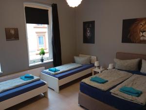 a bedroom with two beds and a window at Stadtnah an der Förde 75 01 R in Flensburg