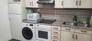 a kitchen with a washing machine and a sink at Modesto piso turístico in Briviesca