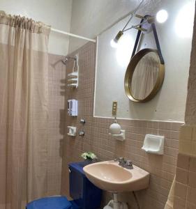a bathroom with a sink and a mirror and a toilet at Comodidad de vivir en el centro in Guanajuato