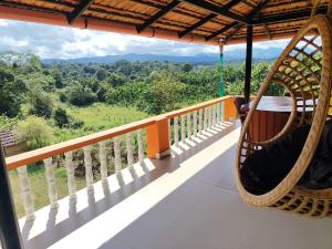 a hammock on a porch with a view at Mandagadde homestay sringeri in Sringeri