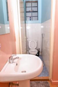 bagno con lavandino bianco e servizi igienici di 2 bedroom Stylish Apartment, Kisumu a Kisumu