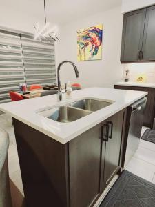 a kitchen with a sink and a counter top at Majestic Elegance-15 mins-Niagara Falls & 10 mins-Brock University in Thorold