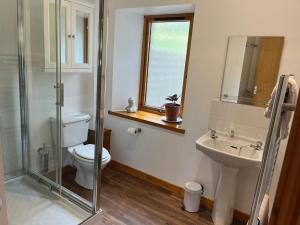 a bathroom with a toilet and a sink and a shower at Foulis Cottage, Foulis Estate, Highland Scotland in Ardullie