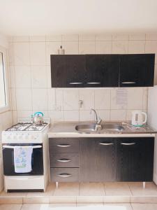 a kitchen with a sink and a stove at Rincón Patagónico in Esquel