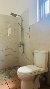 a bathroom with a toilet and a shower at Villa Leela Bentota in Induruwa