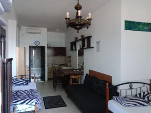 a living room with two beds and a kitchen at Apartments Colic in Herceg-Novi