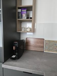 a kitchen with a counter top with a coffee machine at Apartman Nur in Sarajevo