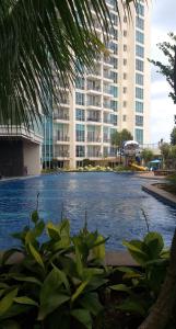 a large body of water with a large building at Ancol Mansion Apartment Sea View by Berlin Village in Jakarta