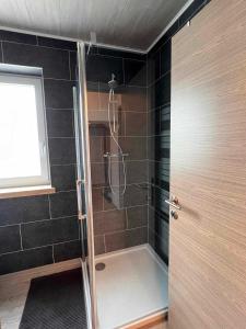 a shower with a glass door in a bathroom at El Rozère in Cerfontaine +28 photos