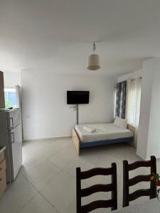 a living room with a bed and a tv in it at Natali Apartments in Gjilek