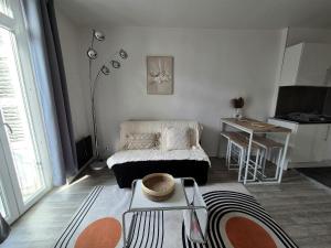 a living room with a couch and a table at Le Cocon-T2-Proche du centre-Wifi in Lourdes