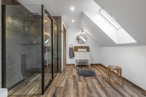 a bathroom with a shower and a sink at Chalet Liptov Izipovce in Ižipovce +35 photos