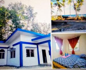 three pictures of a house with a bed and a window at House with Sunrise&Beach view in Candaping B +3 photos
