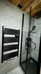 a shower with a glass door in a bathroom at Appartement Chic et Cosy in Aime-La Plagne +20 photos