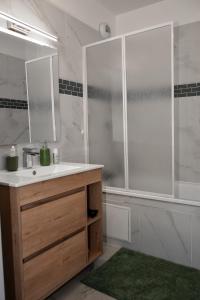 a bathroom with a sink and a mirror and a shower at Daz house in Sevran +23 photos