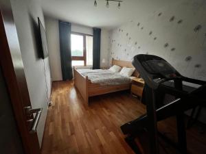 a small bedroom with a bed and a window at Mattioliho Apartment in Prague