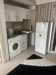 KarabükSafranbolu apartments的厨房配有冰箱和洗衣机。