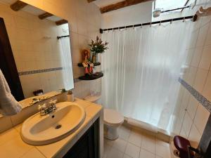 a bathroom with a sink and a toilet and a shower at Casa Jequeneque in Villa de Leyva +10 photos