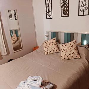 a bed with two pillows on it in a bedroom at El Rincón de Caro y Nico in Las Grutas