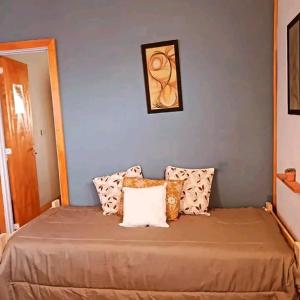 a bed with pillows on it in a room at El Rincón de Caro y Nico in Las Grutas