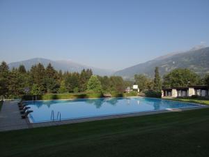 a large swimming pool with mountains in the background at Haus Zwischenberger in Dölsach
