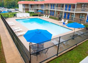 an overhead view of a pool with umbrellas at Motel 6-Palestine, TX in Palestine