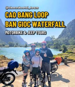 a family on their bikes at the cao bang loop ban clad waterfalls at Cheers Hostel Hanoi in Hanoi