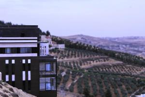 a building on the side of a hill with a vineyard at Villa rose 3 in Khirbat Abū Ḩāmid