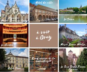 a collage of pictures of cities and buildings at Gîte le Grenier GRAY in Gray