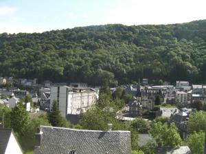 a view of a city with a mountain at Appartement à la montagne in Le Mont-Dore