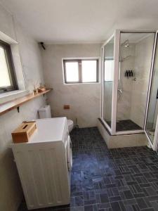 a bathroom with a shower and a toilet at Beach Hive in Blue Bay +36 photos