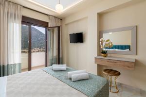 a bedroom with a bed and a tv and a window at Brikis Villas - With 3 Private Pools in Balíon +37 photos