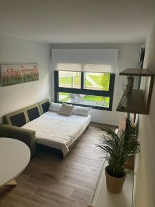 a bedroom with a bed and a potted plant at Cosy Casa Valentino in Orihuela Costa +22 photos