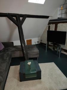 Televisyen dan/atau pusat hiburan di Schönes Messe-Ferien Apartment mit vielen Extras