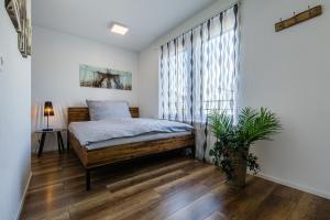 una camera da letto con un letto e una finestra di Ferienwohnungen mit Gratis Parkplatz Eichen ad Arbon