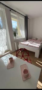 Postel nebo postele na pokoji v ubytování nowy apartament w Wiśle
