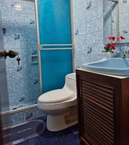 a bathroom with a toilet and a sink at Apartamento-Santa Anita, Villa Caly in Lima