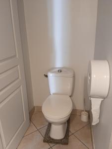 a white toilet in a bathroom with a toilet paper dispenser at Le Petit Saint Jacques in Cognac