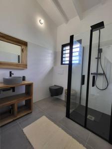 a bathroom with a shower and a sink at SALTY LODGE Villa 3 chambres piscine "ALIZES" - Pointe Faula in Le Vauclin