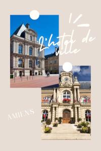 een collage van foto's van een gebouw met het woord hallo bij L'Hortillon Amiens 4 pers 8min Centre ville & Gare in Amiens