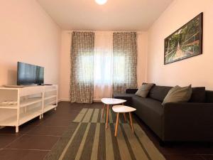 a living room with a couch and a tv at Hanse-Vermietung in Bremen