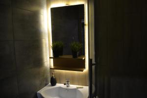 a bathroom with a sink and a mirror at 1комн лофт в центре in Semey