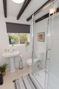 a bathroom with a toilet and a sink at Honeystone Cottage Stanton near Broadway in Stanton
