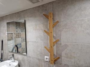 bagno con mensola in legno sul muro di La citadine boulonnaise a Boulogne-sur-Mer Altre 12 foto