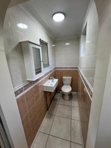 a bathroom with a toilet and a sink at Little Edgewood in Norwich +7 photos