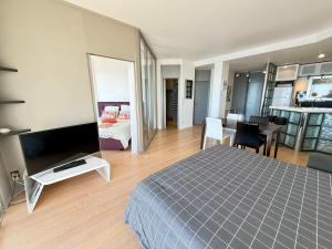 TV a/nebo společenská místnost v ubytování Les Jardins de Villefranche