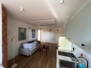 ein Wohnzimmer mit einer Couch und einem Bett in der Unterkunft Apartament Parkowy in Jedlina-Zdrój + 5 Fotos