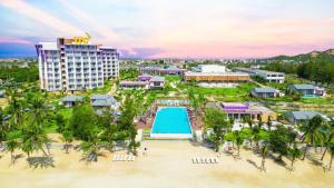 an aerial view of a resort with a pool at TTC Van Phong Bay Resort - Himalaya Sauna & Steam Retreat Included in Ninh Hòa