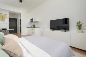 Televízia a/alebo spoločenská miestnosť v ubytovaní Gagarina Warszawa Przytulne Studio by Noclegi Renters